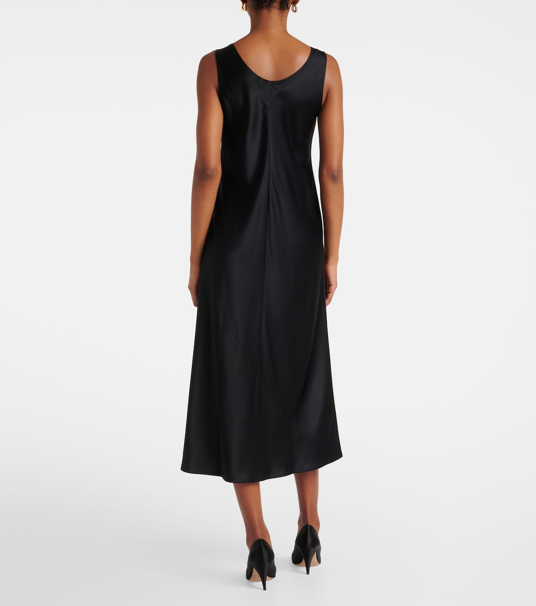 Платье миди из шелкового атласа банджо Max Mara, Nero — фото 3