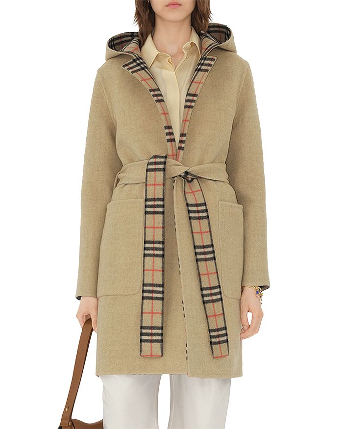 Реверсивный шерстяной плащ с капюшоном Burberry, коричневый/бежевый — фото 4