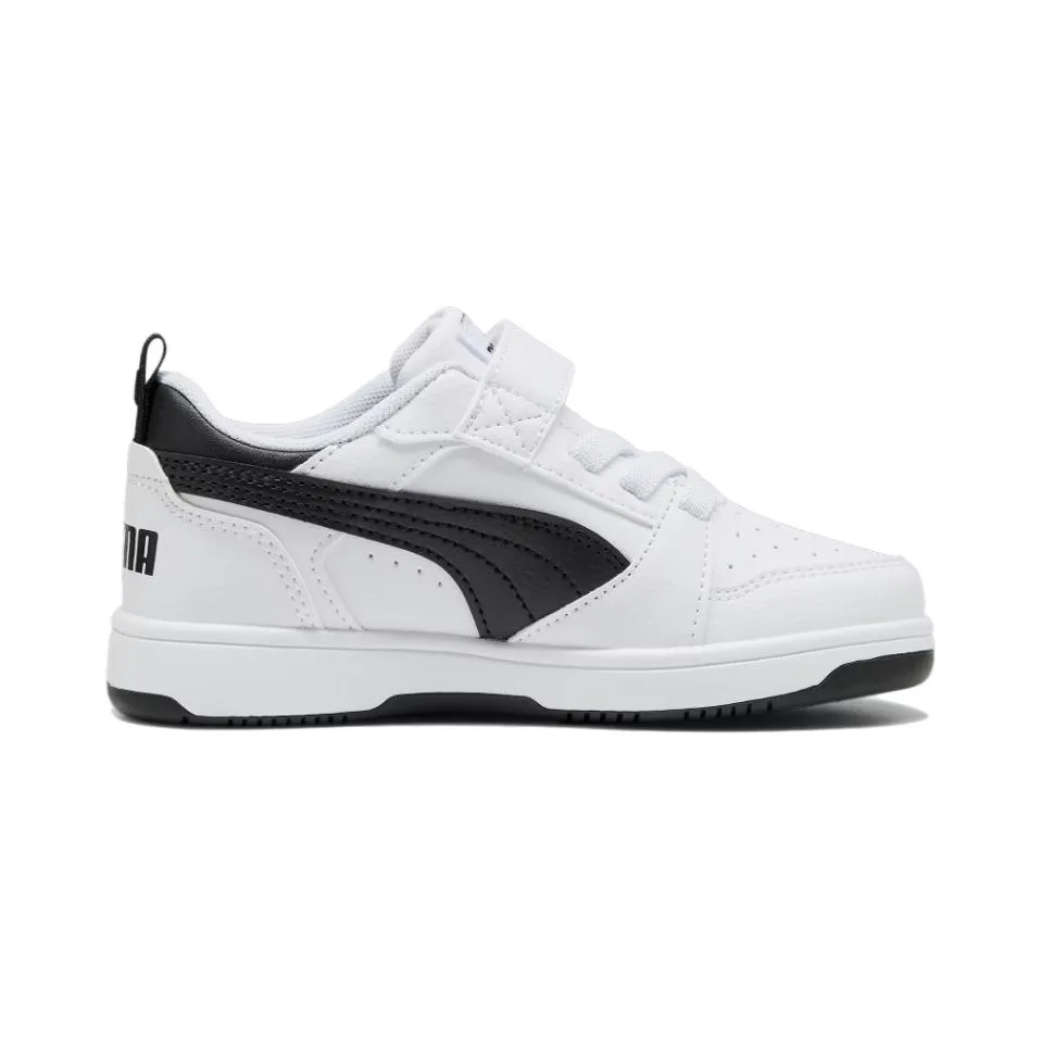 PUMA Кроссовки для скейтбординга Rebound V6 с защитой от истирания, низкие, для детей 3-7 лет, бело-черные — фото 3
