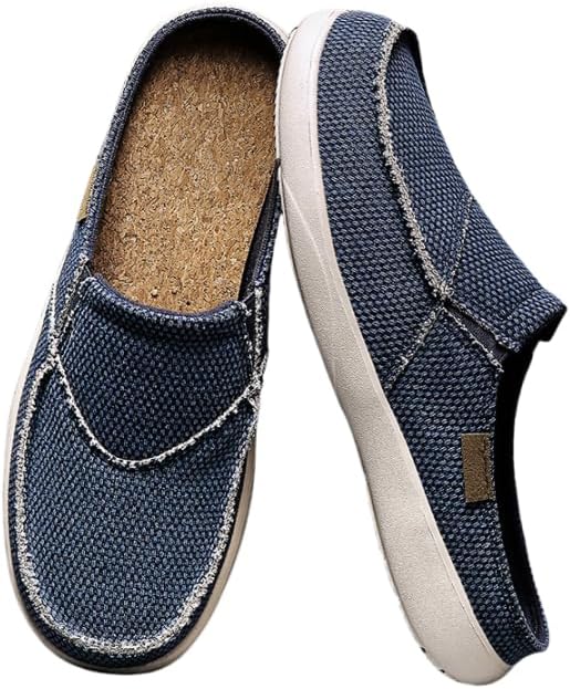 

Легкие мужские тапочки-слипоны из холщовой ткани, удобные, с закрытым носком и противоскользящей подошвой, с дышащей открытой пяткой для улицы Hhhchpm, синий