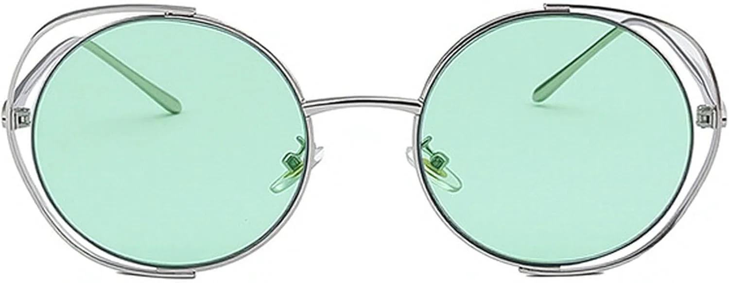 

Ретро-солнцезащитные очки большого размера круглой формы для женщин и мужчин. Модные круглые солнцезащитные очки в уникальной металлической оправе mincl, Green
