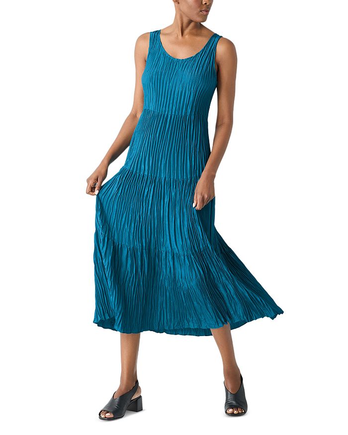 

Платье миди из жатого шелка с ярусами Eileen Fisher, зеленый