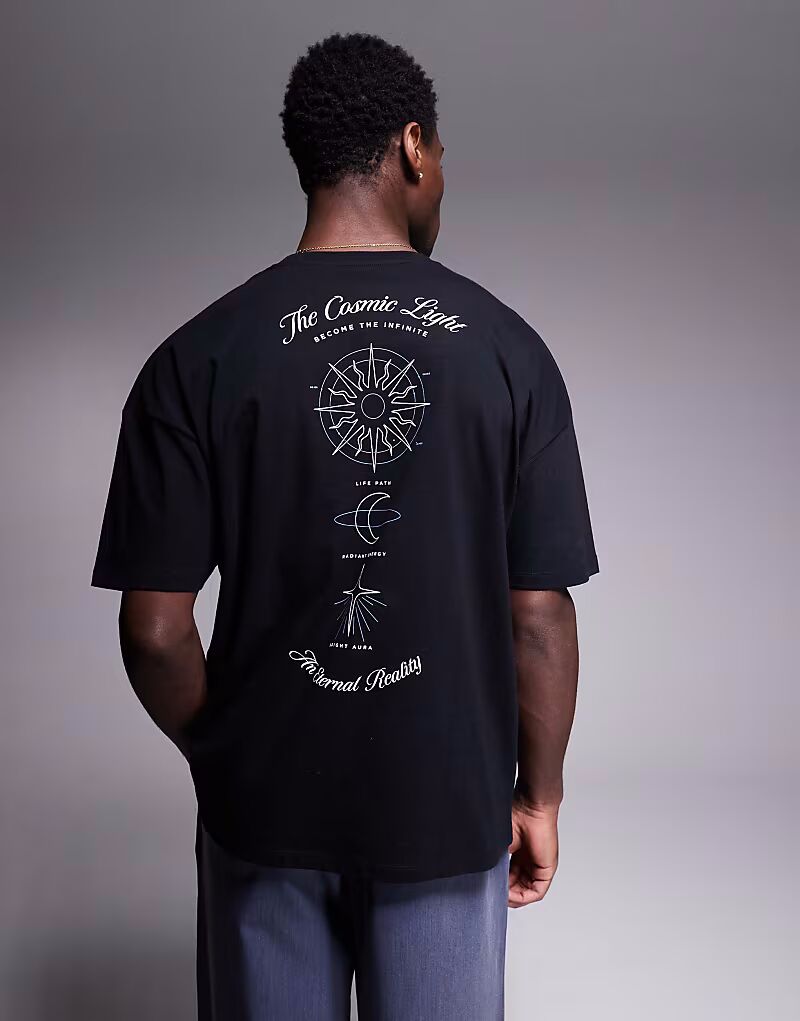 

Футболка свободного кроя с заниженной линией плеч и небесным принтом черного цвета Asos Design, Черный, Футболка свободного кроя с заниженной линией плеч и небесным принтом черного цвета Asos Design