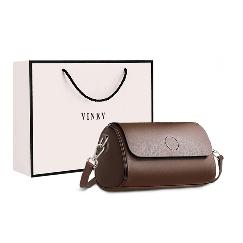 

VINEY Кожаная сумка через плечо цилиндрическая миниатюрная женская кофейная, Coffee