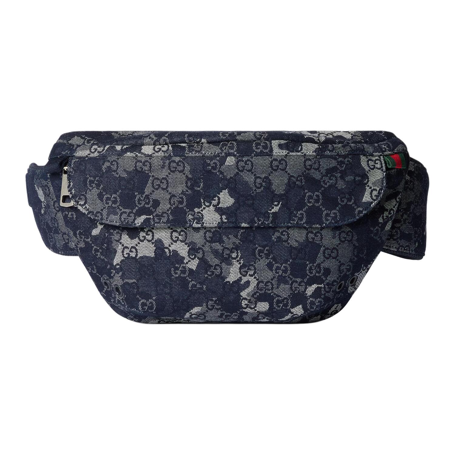 

GUCCI Большая поясная сумка GG Denim для мужчин в темно-синем цвете