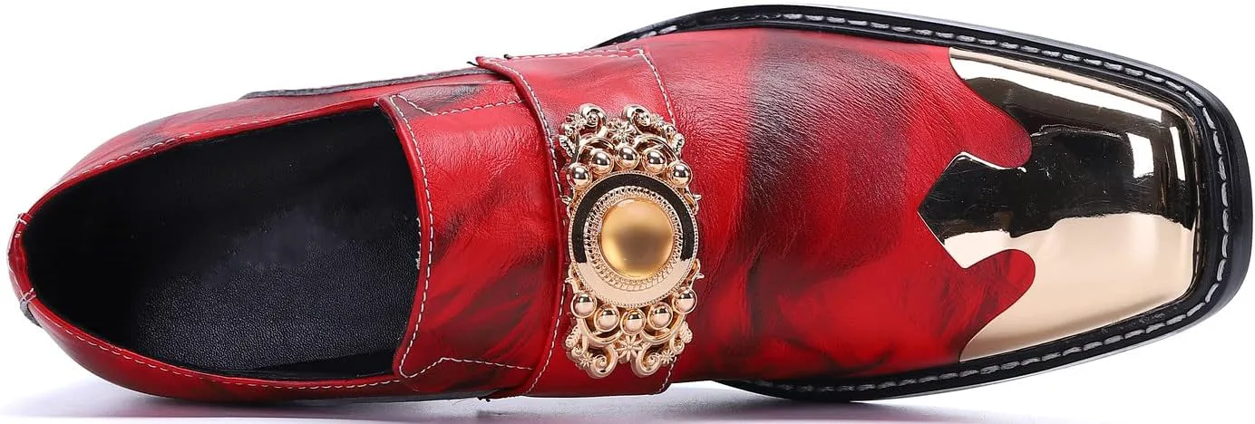 

Мужские лоферы Santimon, классические, из натуральной кожи, на каблуке, с металлическим носком и камнем, красные