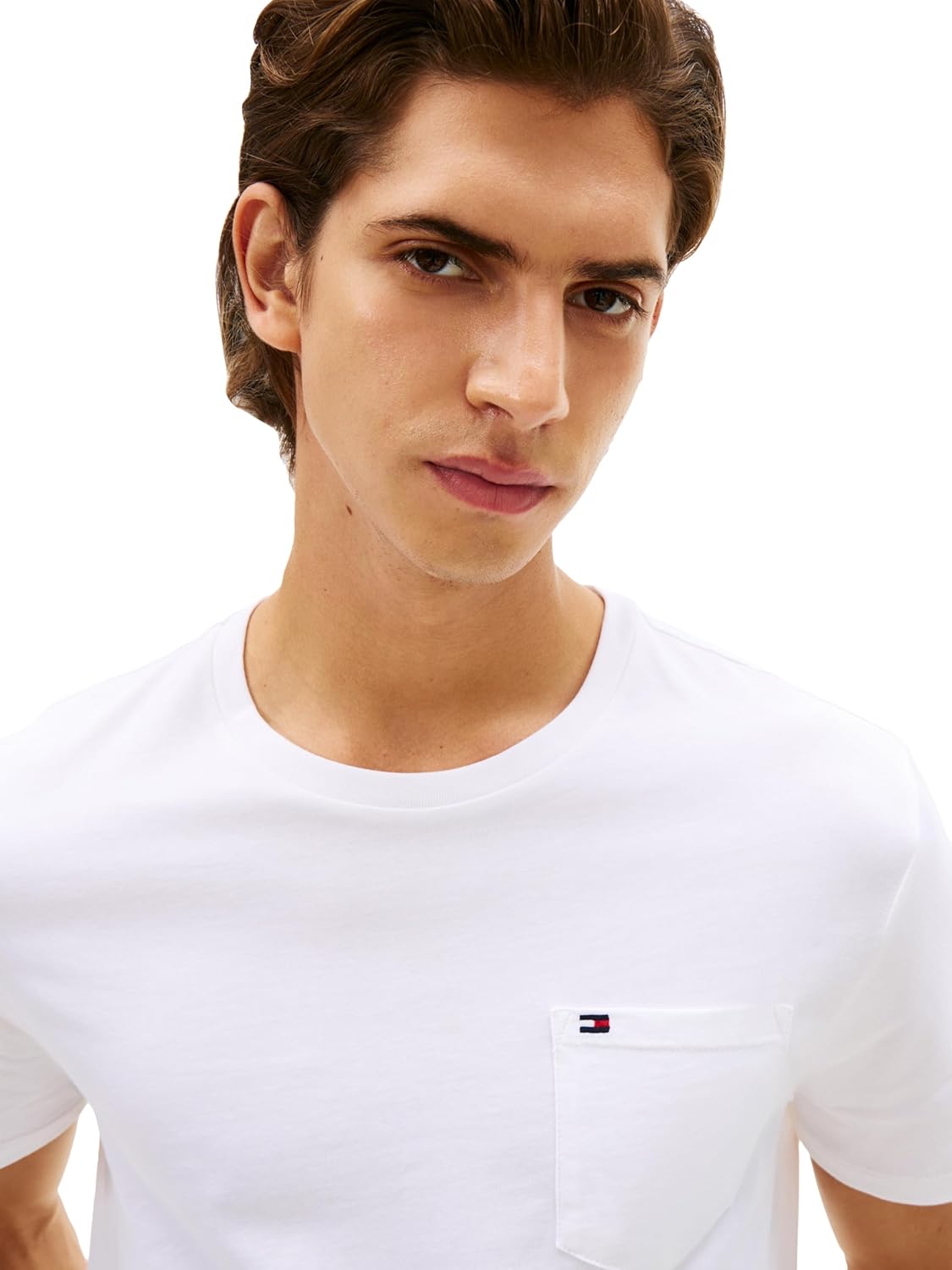 Мужская футболка Tommy Hilfiger Essential из хлопка с коротким рукавом, круглым вырезом и карманом, Bright White — фото 2