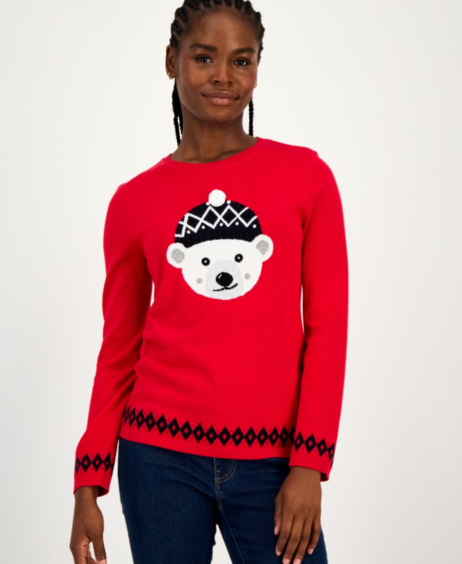 

Женская хлопковая шапка-бини с круглым вырезом и изображением медведя Tommy Hilfiger, Scarlet