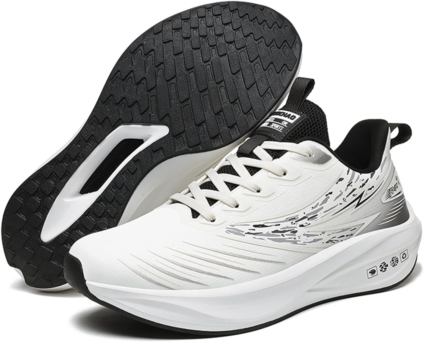 

Мужские высокие кроссовки с амортизирующей подошвой, легкие, модные, спортивные, с кожаной поверхностью, на шнуровке, с толстой подошвой, повседневные, для бега, подходят для кампуса, улицы и прогулок Qaoterod, белый