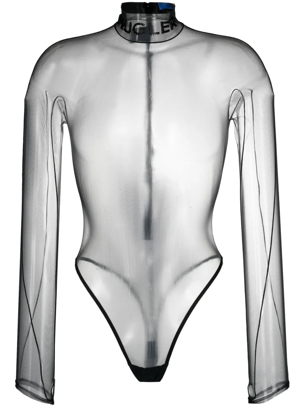 

Прозрачное боди с тисненым логотипом Mugler, черный