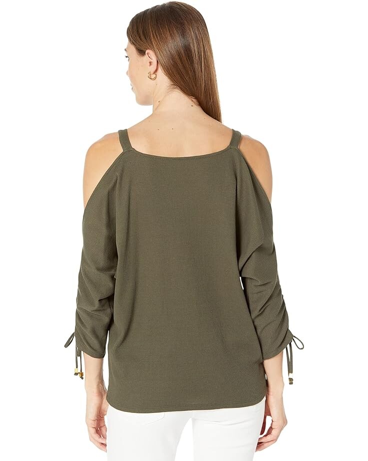 

Топ Michael Kors Waffle Ruche Sleeve Top, цвет Ivy