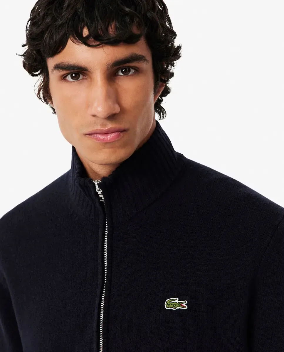 Джемпер Lacoste мужской с молнией из кардной шерсти, темно-синий — фото 3