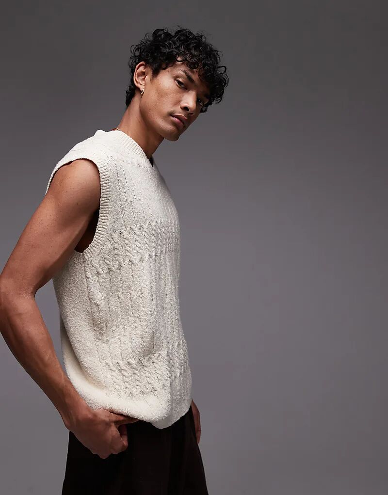 

Майка Topman свободного кроя с косичной вязкой цвета «камень»