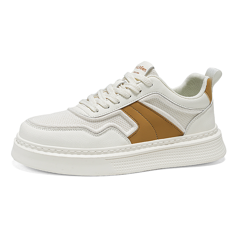 Mulinsen Износостойкие, легкие и дышащие мужские скейтерские кроссовки низкие бежево-зеленые, цвет Beige Green — фото 4