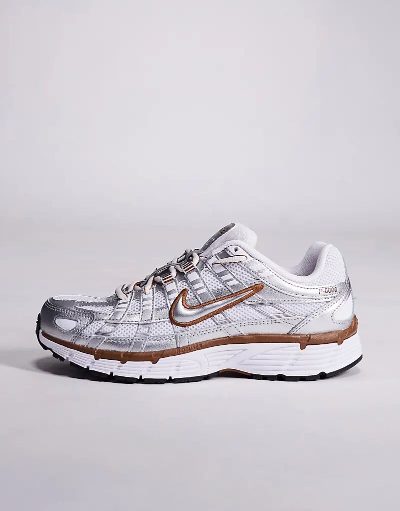 Кроссовки унисекс Nike P-6000 серебристого и коричневого цветов — фото 2