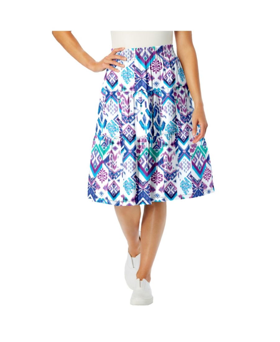 

Женская трикотажная многоярусная юбка большого размера с эластичным поясом Woman Within, White multi batik