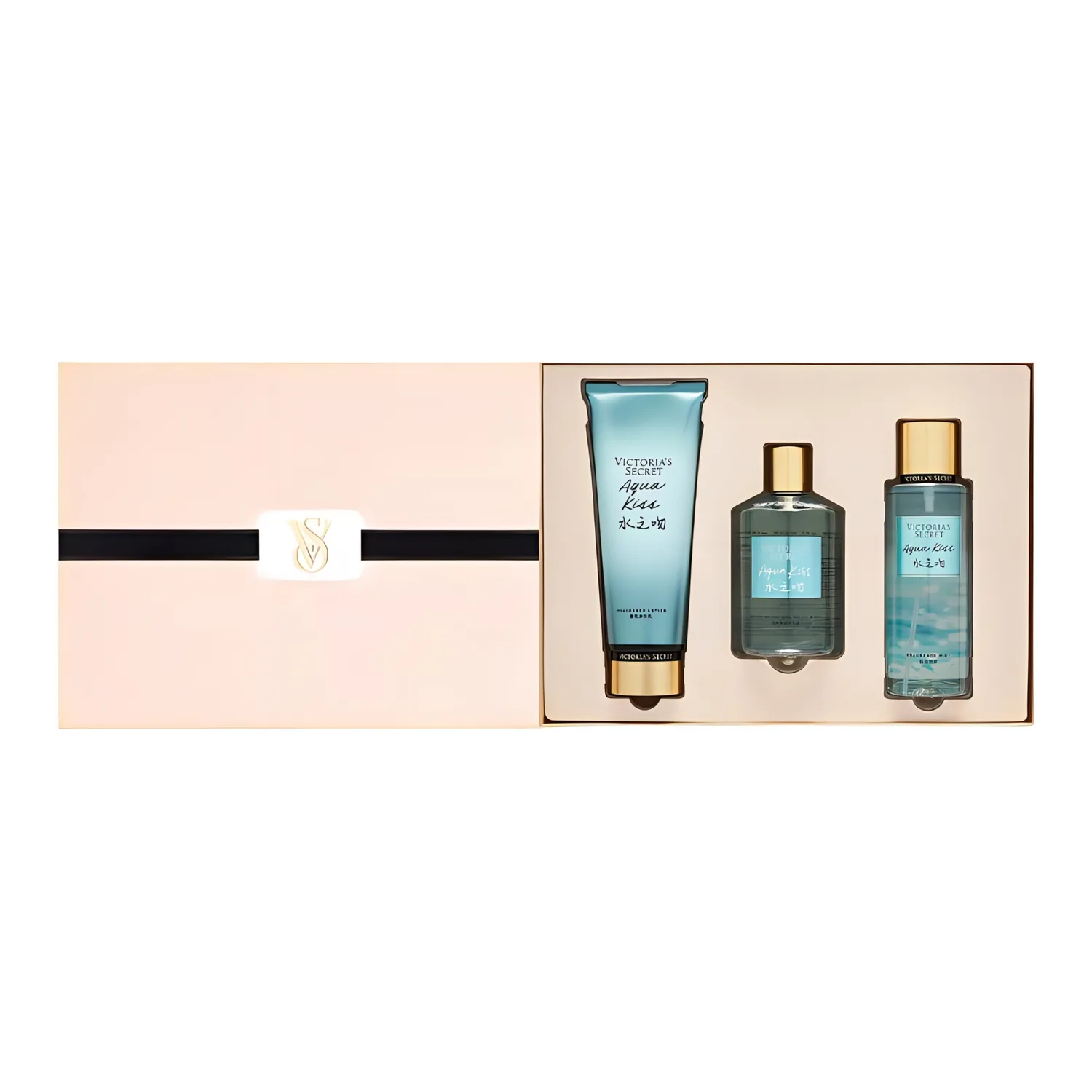 Набор для ухода за телом Velvet Petal Fragrance Box с успокаивающим эффектом для кожи Victoria's Secret, Water Kiss Laundry & Care Set of 3 (Shower Gel+Body Lotion+Spray)
