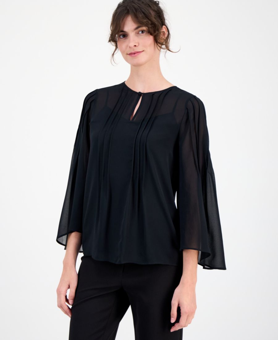 

Женская плиссированная блузка с рукавами-воланами Anne Klein, Anne Black