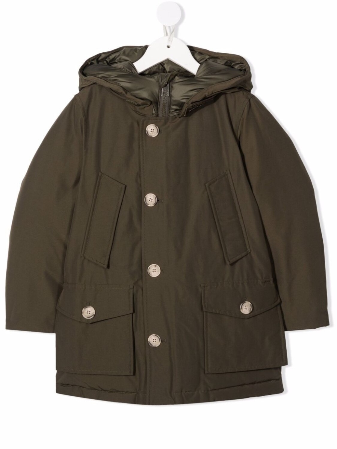 

Woolrich Kids пуховик с капюшоном и логотипом, зеленый