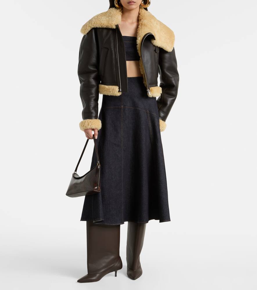 Короткая кожаная куртка авиатор с отделкой из овчины Jacquemus, Dark Brown — фото 2