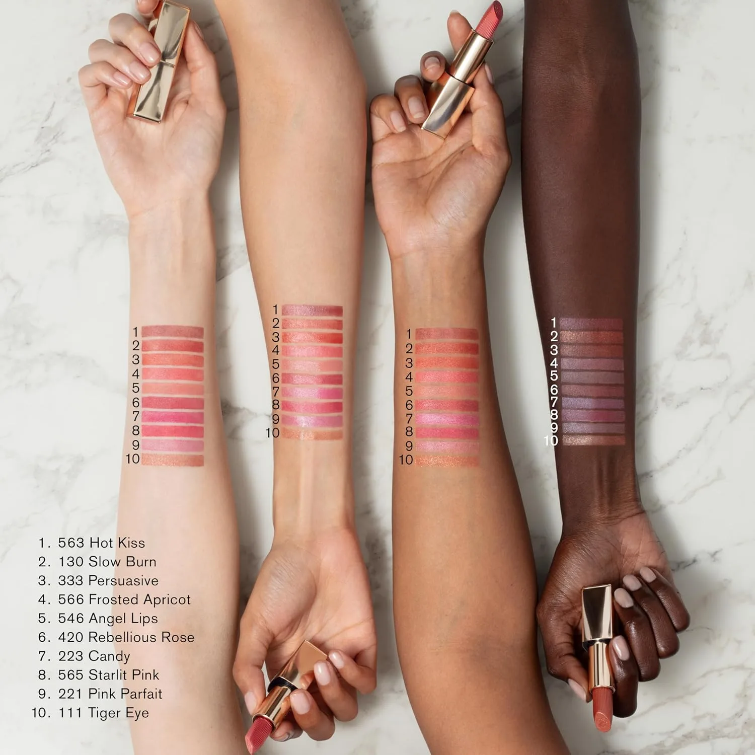 Стойкая помада Estée Lauder Pure Color Long-Lasting Hi-Lustre для женщин | Мерцающее покрытие, 0,12 унции, 420 Rebellious Rose - A midtone rose with gold-pearl finish — фото 4