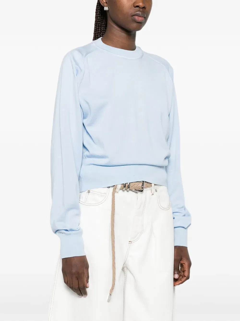 Свитер с вышитым логотипом Le sweater j и круглым вырезом Jacquemus, синий — фото 3