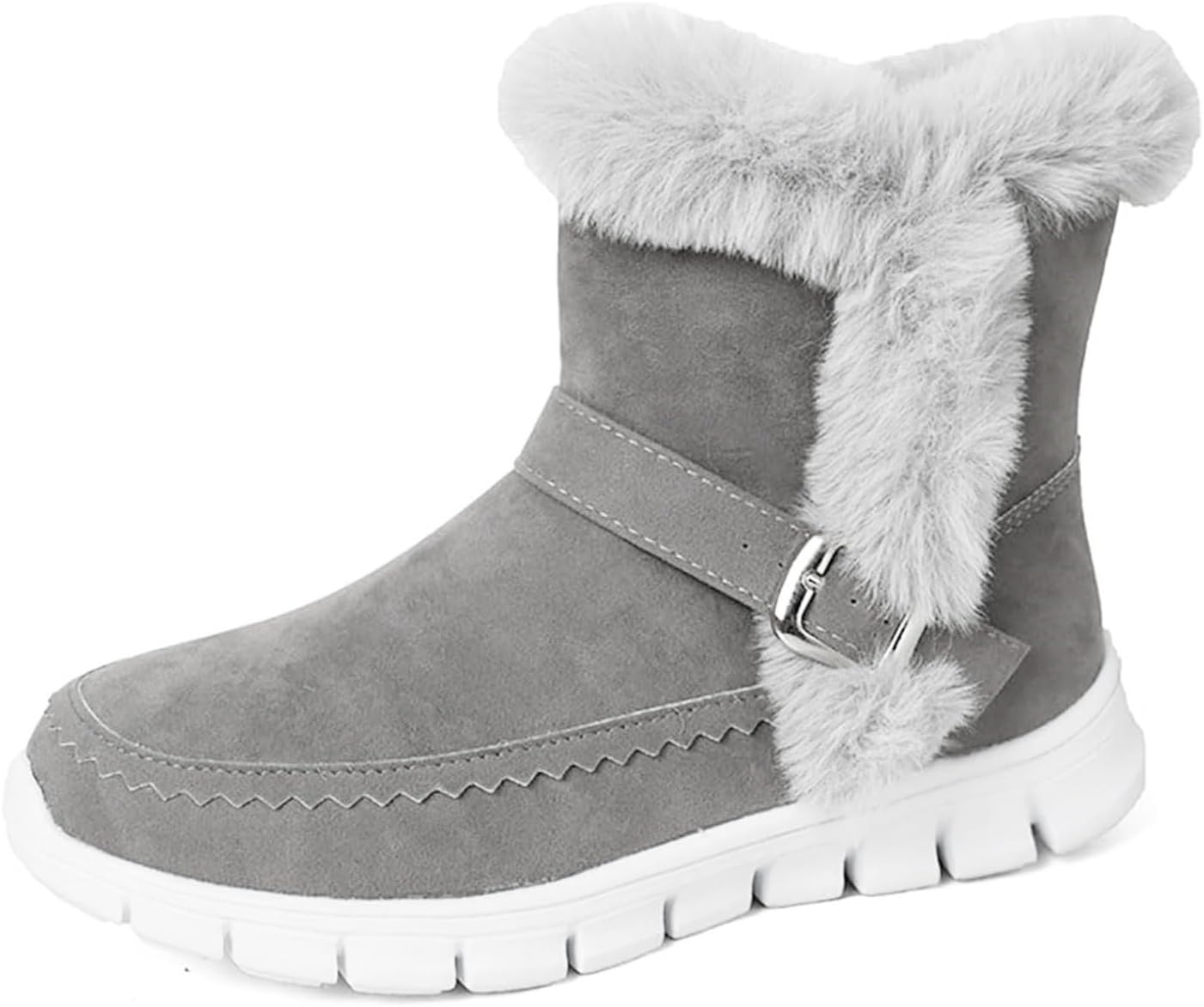 

Зимние ботинки для женщин, водонепроницаемые, с легким надеванием, теплой подкладкой из искусственного меха, удобные, модные ботильоны, комфортные, легкие, прочные, для прогулок на улице, низкие ботильоны, плоская подошва Generic, серый