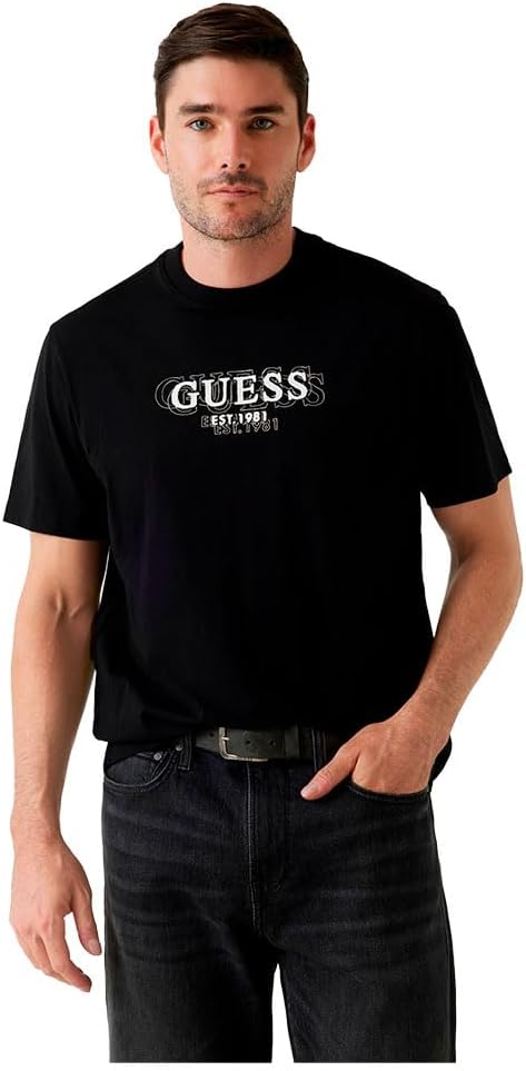 

Мужская футболка GUESS Eco с коротким рукавом и маленьким логотипом, Jet Black