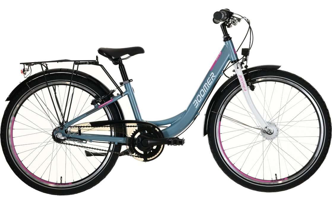 

Детский велосипед Boomer CITY 24 N7 - 24 дюймов - Tiefeinsteiger - 2024, цвет Grau|grey blue/white/pink