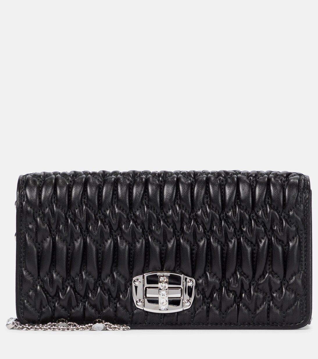 

Украшенный матлассе клатч из кожи Miu Miu, черный