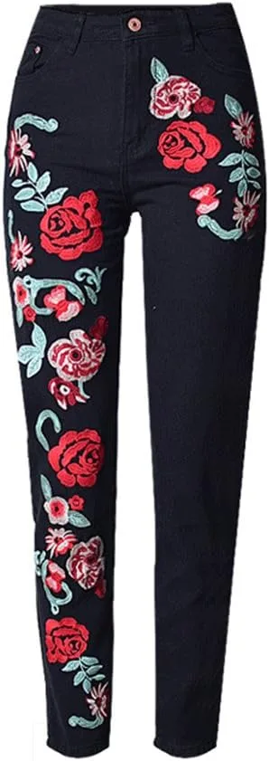 

Женские джинсы Dreamskull с вышивкой цветов черные прямые