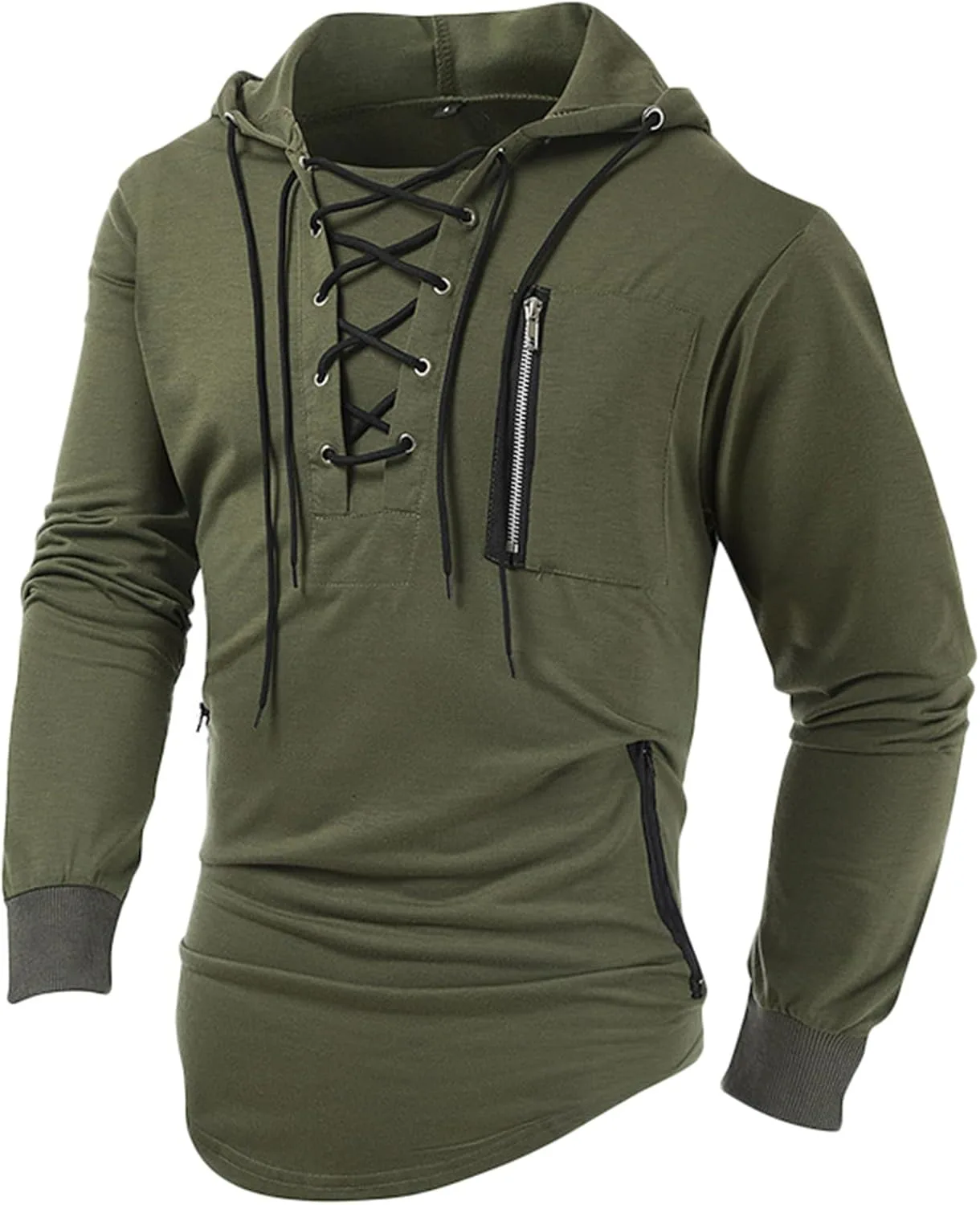 Мужской худи Henley с завязками и потертым дизайном