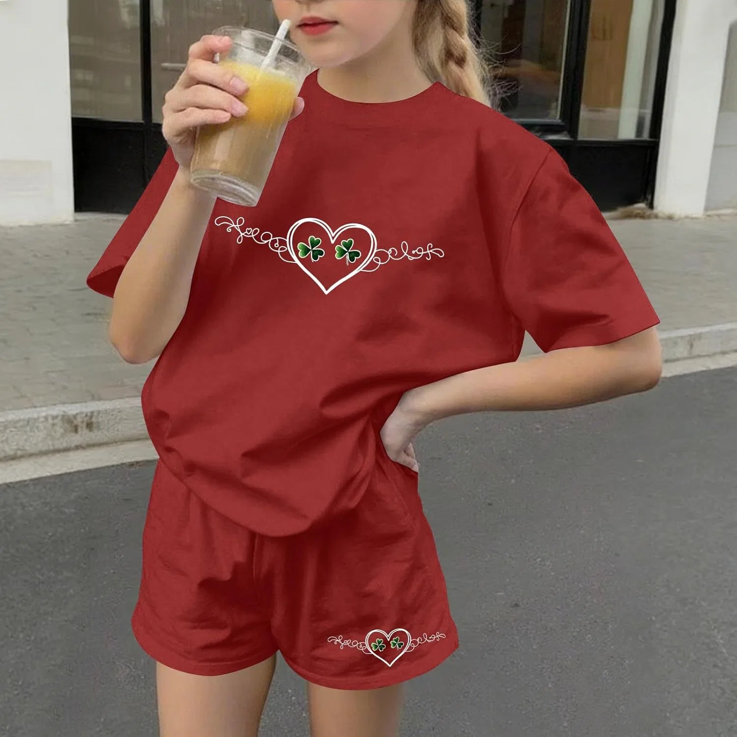 Детский спортивный костюм Love Shamrock Graphic Zzalalana, 2 предмета, Red — фото 3