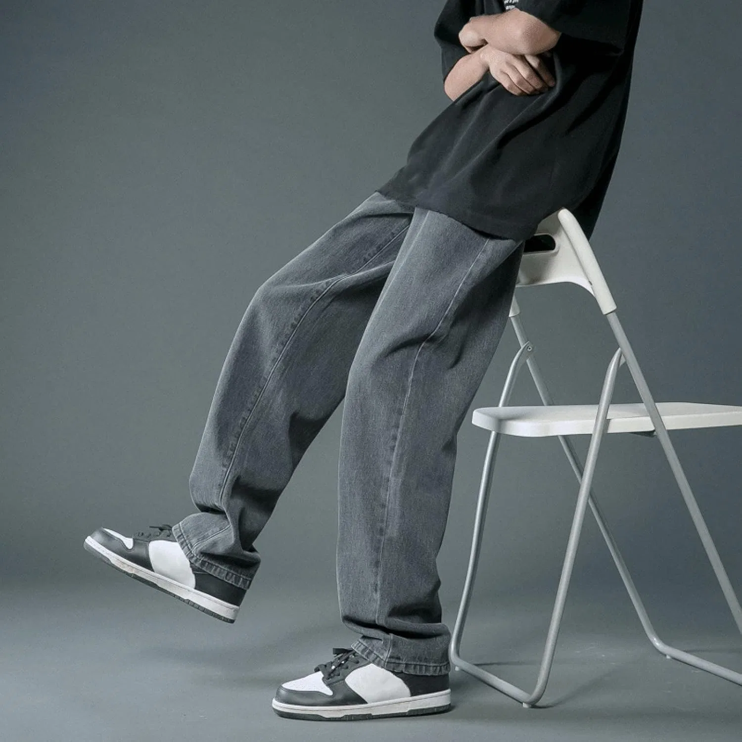 Джинсы свободные Straight Leg Y2K, Black — фото 4