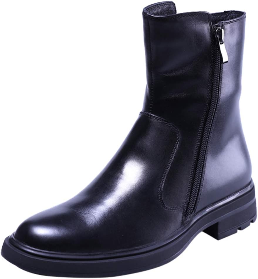 

Мужские зимние ботинки Santimon из кожи с мехом, с круглым носком и молнией, средней высоты, черные