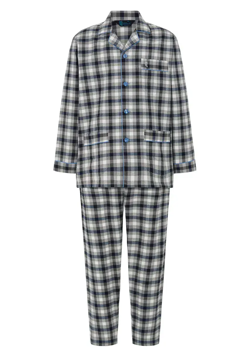 

Мужская длинная серая фланелевая пижама El Búho Nocturno, темно-синий