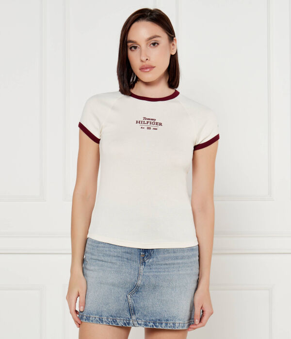

Футболка женская Tommy Hilfiger с окантовкой рукавов и горловины, экрю