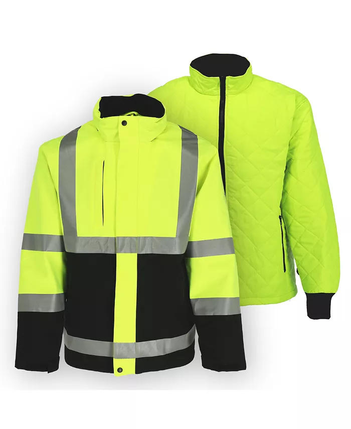 

Мужская куртка HiVis 3-в-1 для дождливой погоды - высоковидимая, водонепроницаемая, дышащая, светоотражающая защитная куртка со съемной подкладкой Refrigiwear, мультиколор