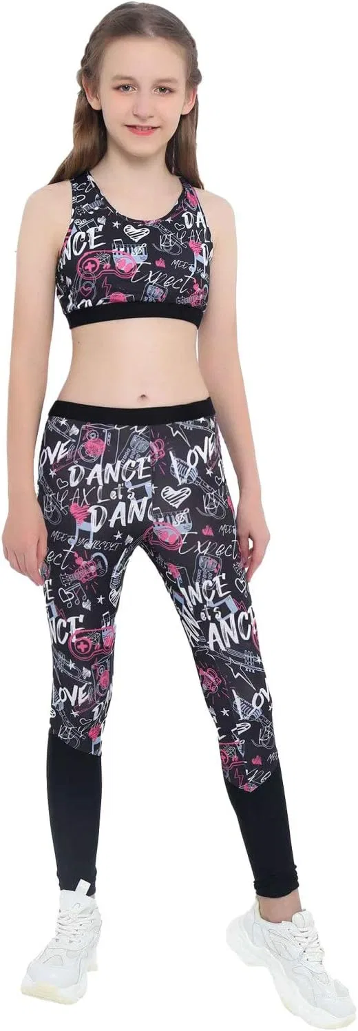 Детский спортивный костюм из топа и леггинсов winying, Black&rosy — фото 2