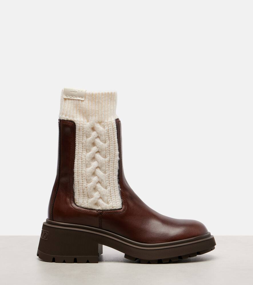 Ботильоны Tamia из кабельной вязки с кожаными вставками Jimmy Choo, Chocolate/Latte — фото 4