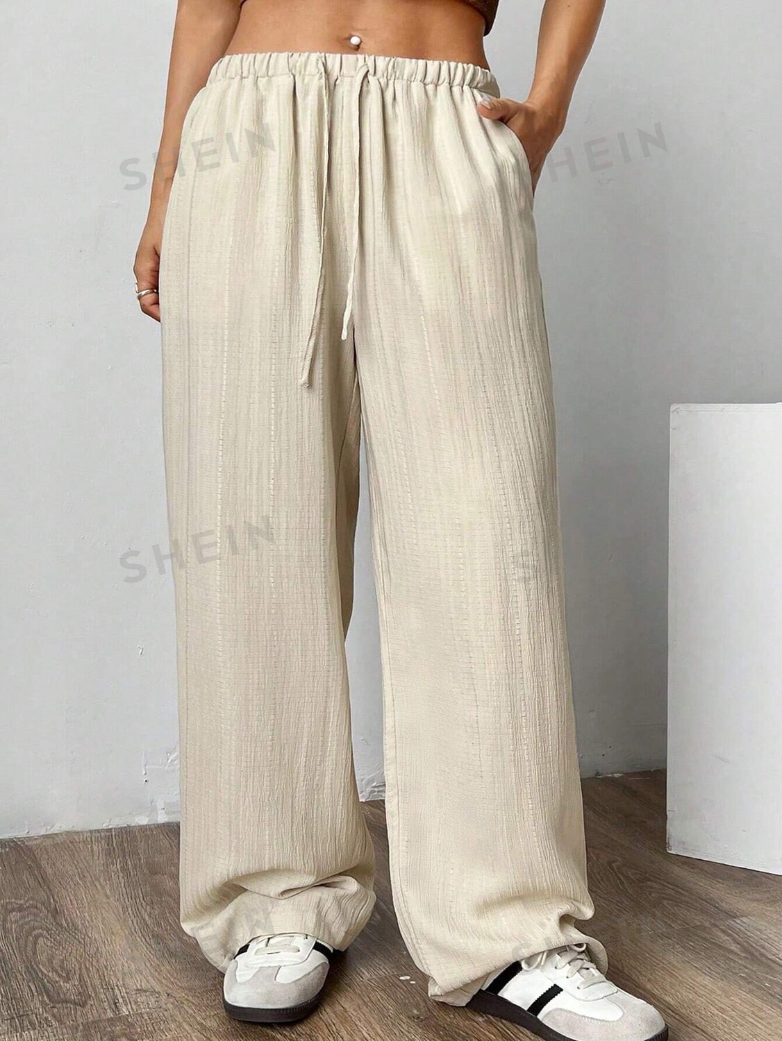 

EZwear Женские широкие брюки из абрикосовой ткани Большой размер и свободный крой Shein, абрикосовый