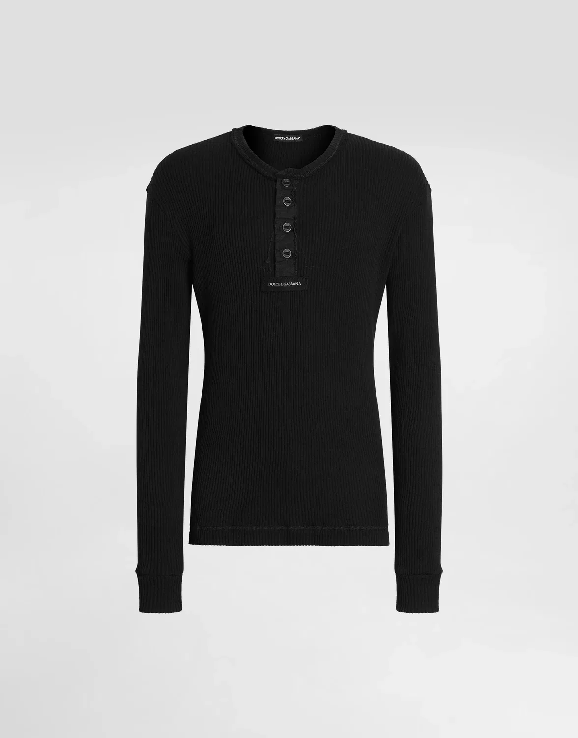 Хлопковая рубашка-серафино в рубчик DOLCE & GABBANA, черный
