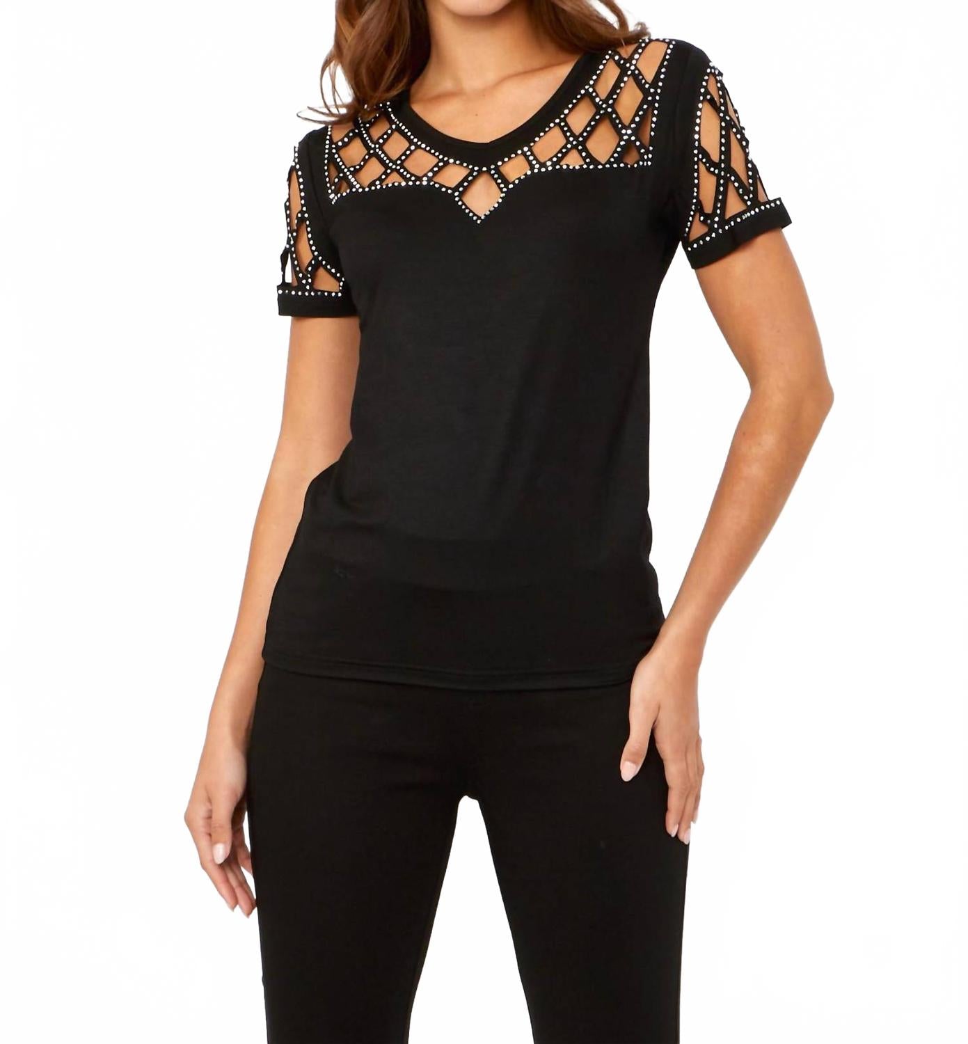 

Черный вязаный топ с шипами и округлым вырезом Frank Lyman