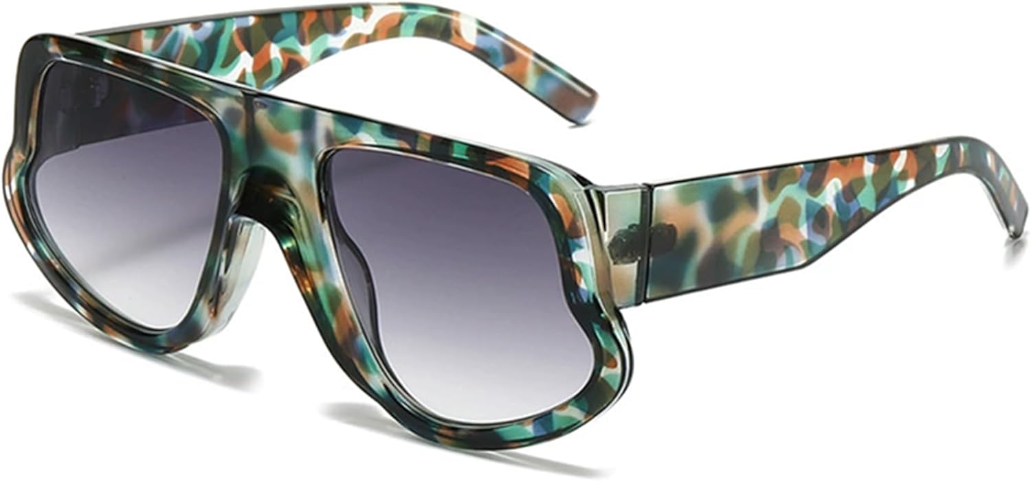 

bullabulling Ретро большие солнцезащитные очки для мужчин и женщин, квадратная форма, защита от УФ-излучения UV400, винтажные очки, большая оправа, женские солнцезащитные очки, Green Flower