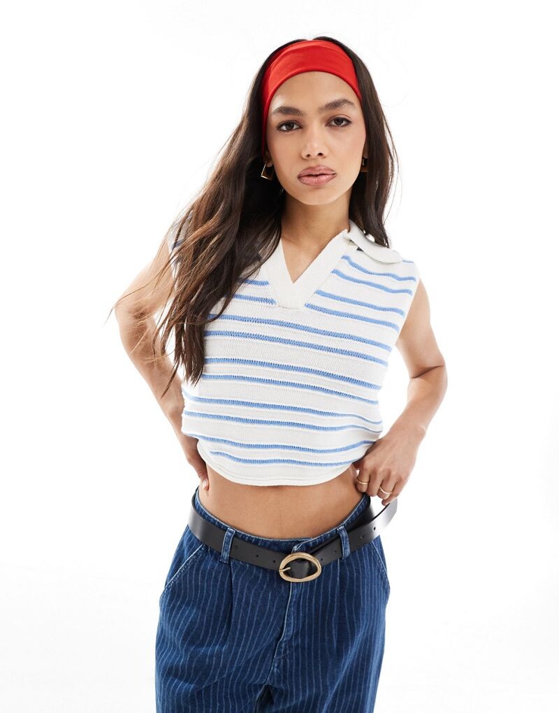 

Синяя трикотажная майка с воротником и кантом ASOS DESIGN