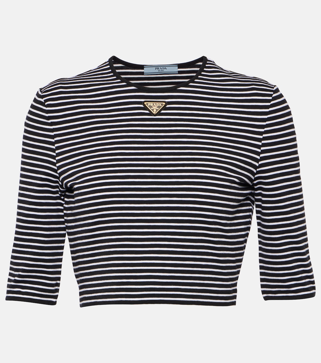 

Логотип укороченный топ из хлопковой смеси Prada, Nero + Bianco