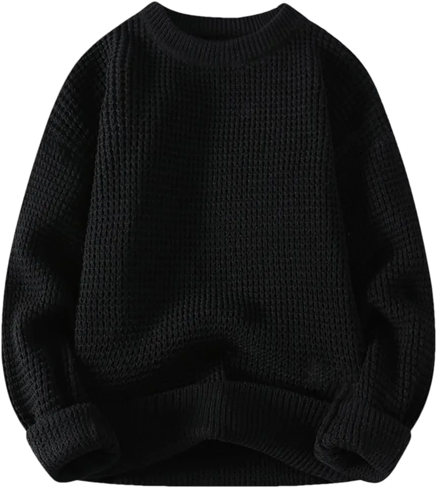 

Мужской свитер с круглым вырезом, однотонный, фактурный, теплый, Slim Fit Fnfmrfmr