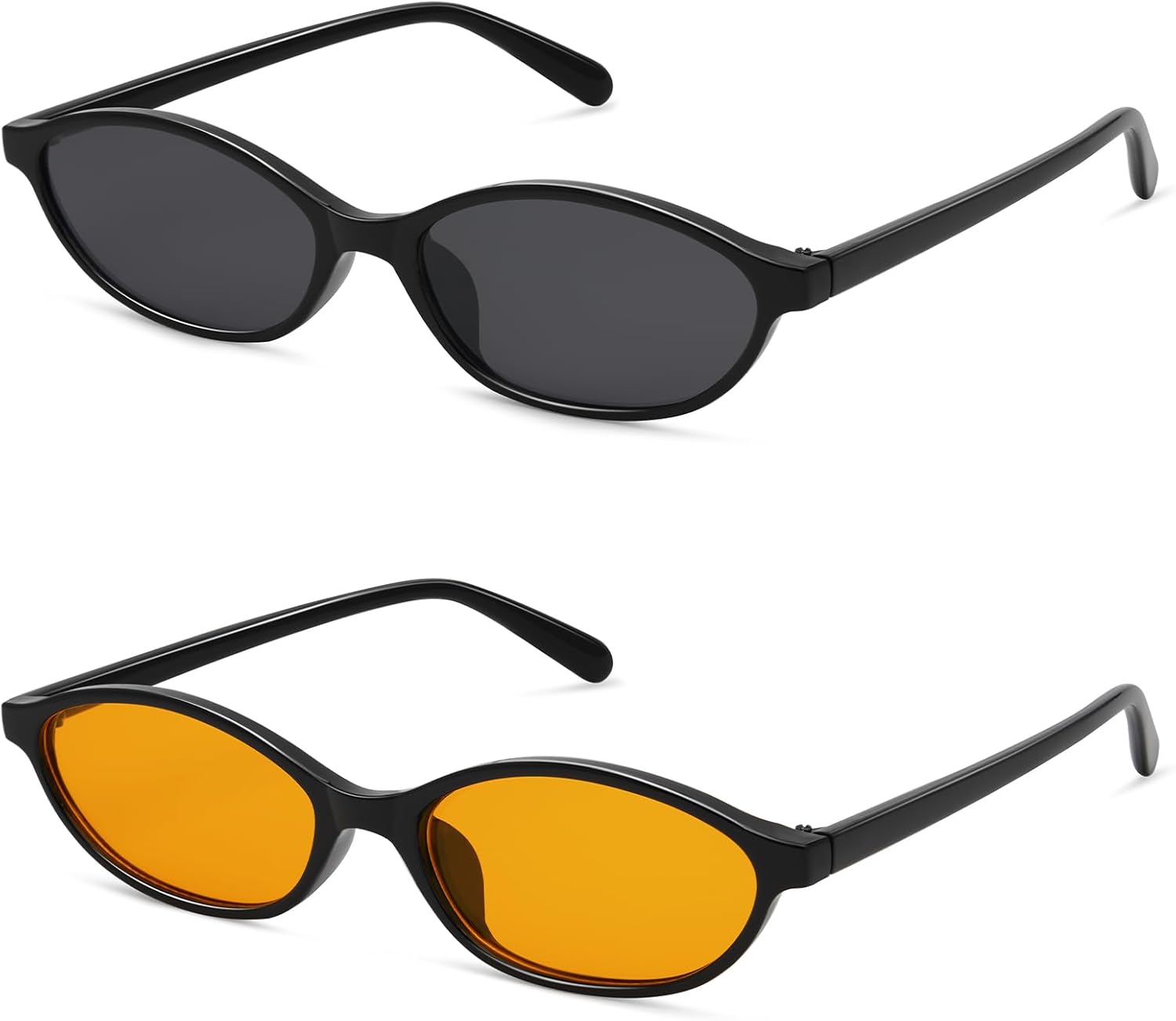 

Ретро-солнцезащитные очки овальной формы для женщин, маленькие, в стиле 90-х, винтажные, узкая оправа «кошачий глаз», комплект из 2 штук GIGIMOTTE, 2pack-black/Grey+black/Orange