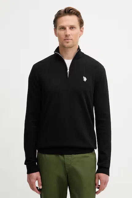 Свитер мужской полуголф на молнии Cotton 1/4 Zip Neck U.S. Polo Assn., черный