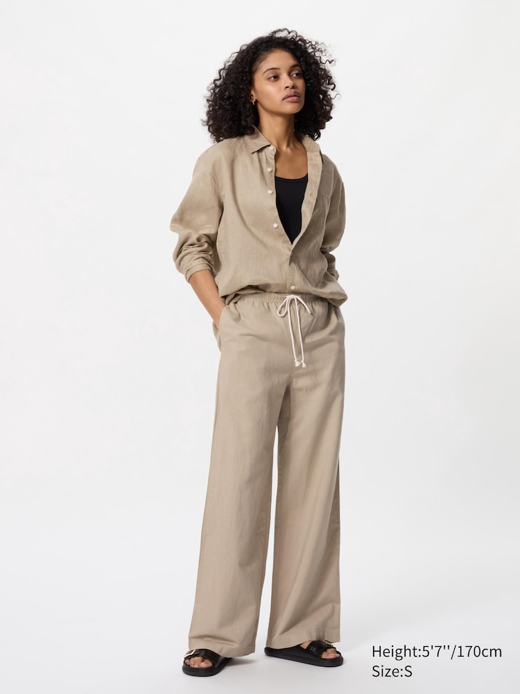 

Легкие брюки из льняной смеси длинные Uniqlo, цвет 32 бежевый